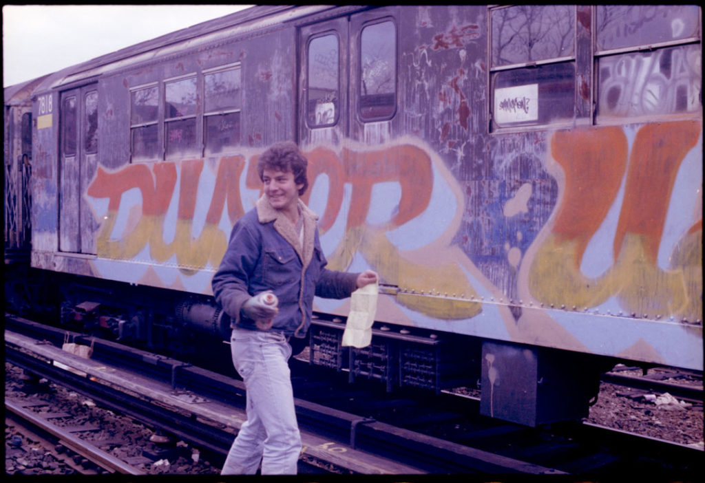 Duster, painting a train during the filming of Style Wars.